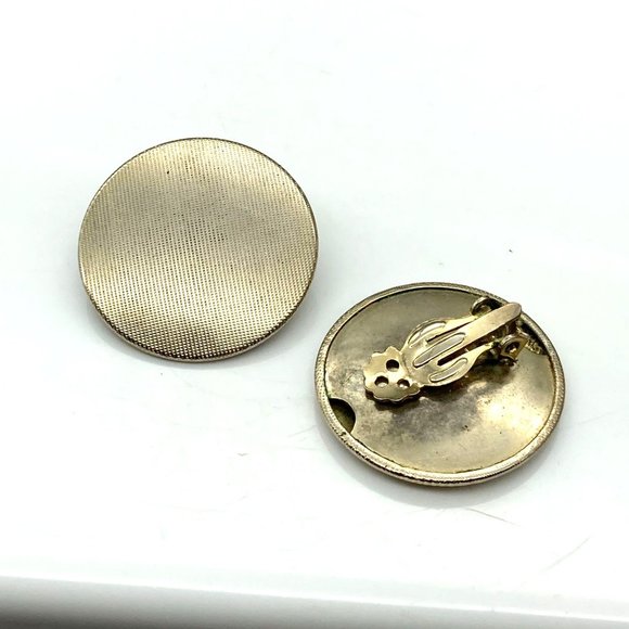 Textured Metal Dome Button Earrings, Vintage Clip On Minimalist Fashion - Picture 5 of 5